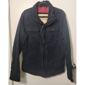 Hollister Mens Navy Blue Military Utility Jacket‎ Med Cotton Red Quilted Lining